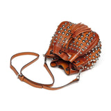 Jolyn Studded Leather Bucket Crossbody- Brown crossbody bag - Vicenzo Leather - Designer