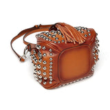 Jolyn Studded Leather Bucket Crossbody- Brown crossbody bag - Vicenzo Leather - Designer