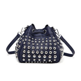 Jolyn Studded Leather Bucket Crossbody - Navy Blue crossbody bag - Vicenzo Leather - Designer