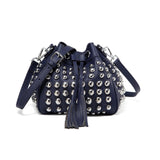 Jolyn Studded Leather Bucket Crossbody - Navy Blue crossbody bag - Vicenzo Leather - Designer