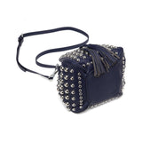 Jolyn Studded Leather Bucket Crossbody - Navy Blue crossbody bag - Vicenzo Leather - Designer