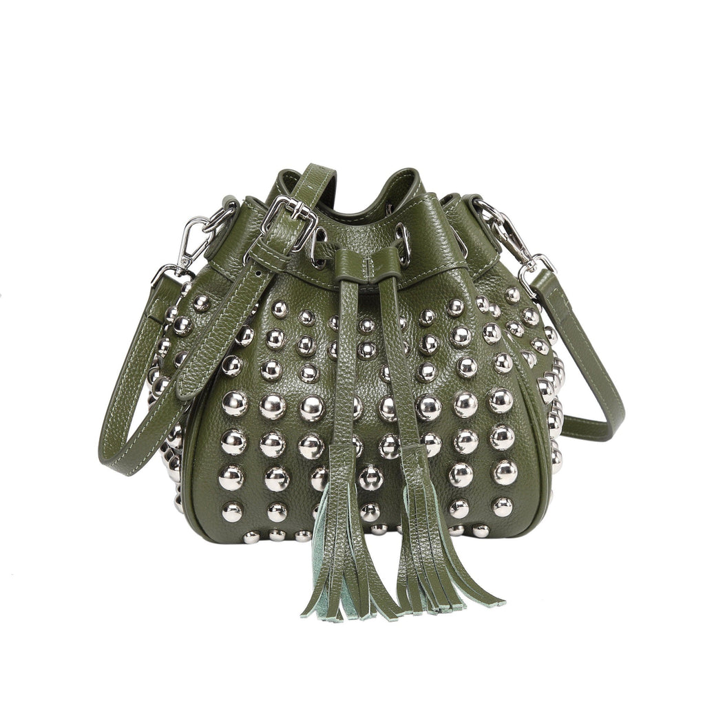 Jolyn Studded Bucket Crossbody - Green crossbody bag - Vicenzo Leather - Designer
