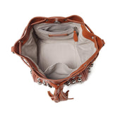 Jolyn Studded Leather Bucket Crossbody- Brown crossbody bag - Vicenzo Leather - Designer