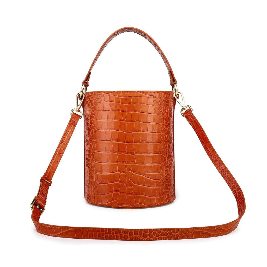 Olympia Croc Embossed Leather Cylinder Handbag Handbags - Vicenzo Leather - Designer