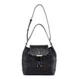 Morimi Croc-Embossed Leather  Handbag Bucket/Backpack Black