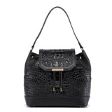 Morimi Croc-Embossed Leather  Handbag Bucket/Backpack Black