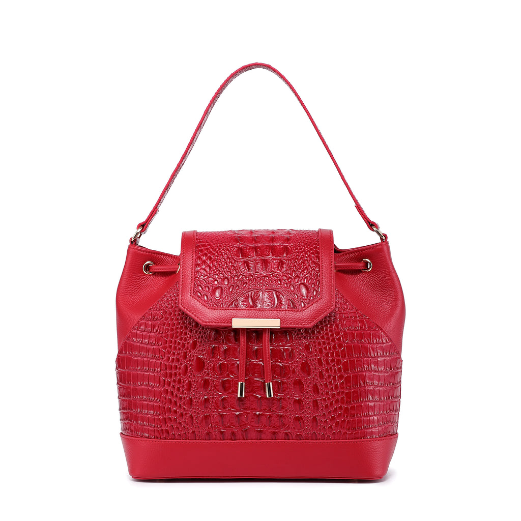 Morimi Leather  Handbag Bucket/Backpack Red