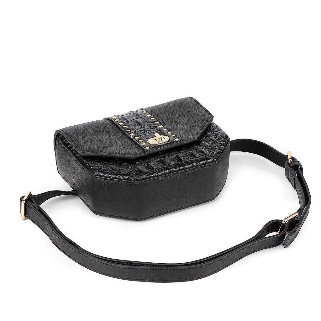 Paris Croc-Embossed Leather Waistbag/Handbag/Clutch Black