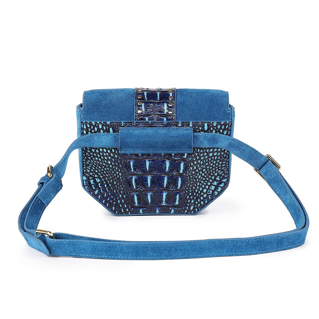 Paris Croc-Embossed Leather Waistbag/Handbag/Clutch BLUE