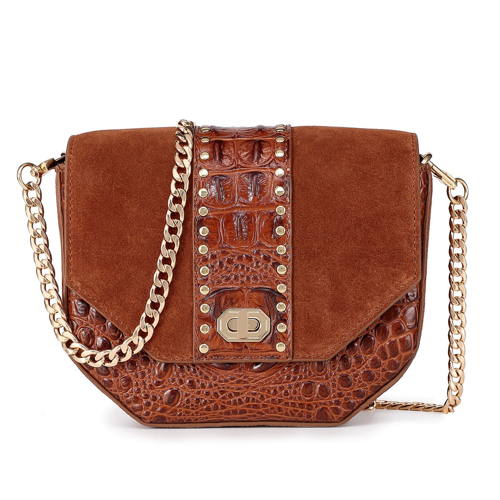 Paris Croc-Embossed Leather Waistbag/Handbag/Clutch CHOCO