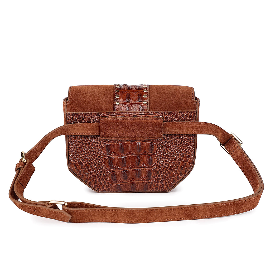 Paris Croc-Embossed Leather Waistbag/Handbag/Clutch CHOCO