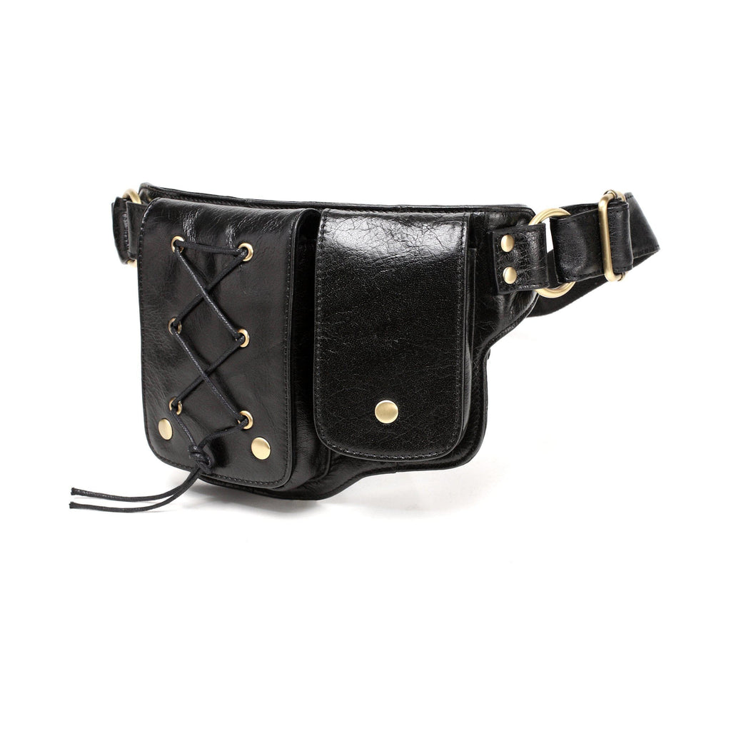 Luxury Black Leather Fanny Pack Purse Crossbody  