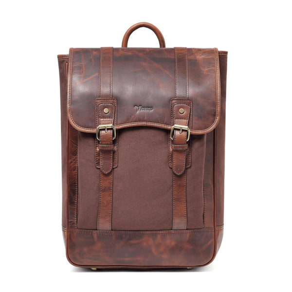Gianna Waxed Canvas Leather Backpack/Laptop Bag- Brown– Vicenzo Leather