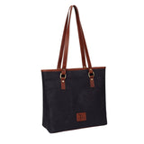 Siena Waxed Canvas Leather Handbag Tote- Navy Handbags - Vicenzo Leather - Designer