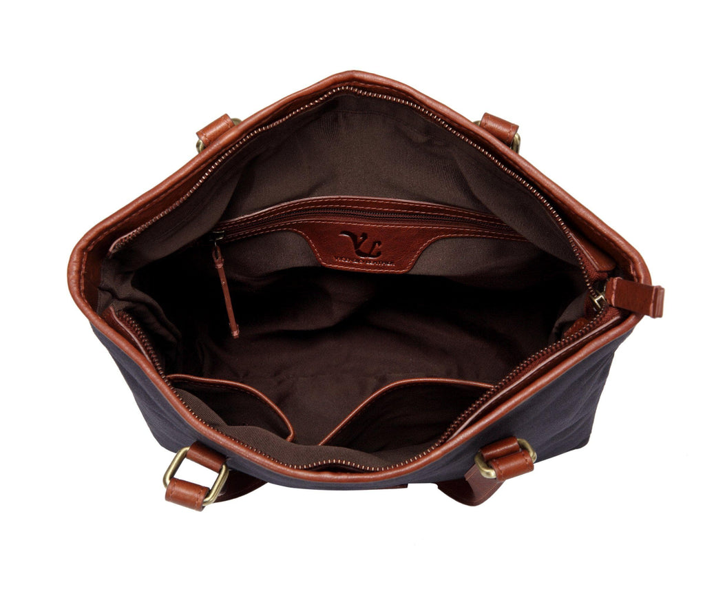 Siena Waxed Canvas Leather Handbag Tote- Navy Handbags - Vicenzo Leather - Designer
