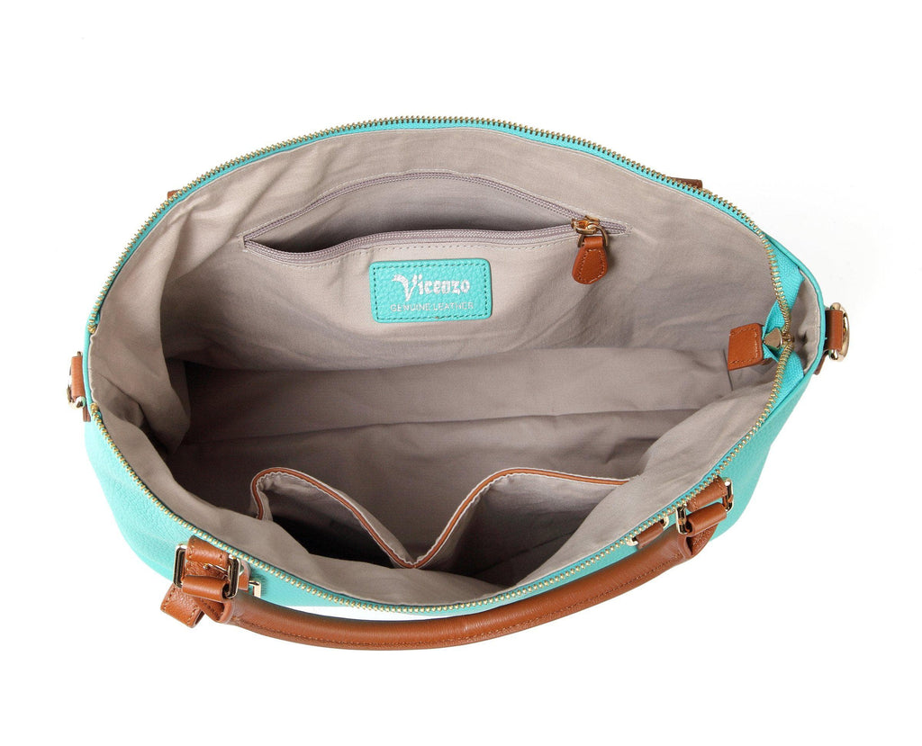 Stefani Shoulder leather handbag - Turquoise-Brown Handbags - Vicenzo Leather - Designer