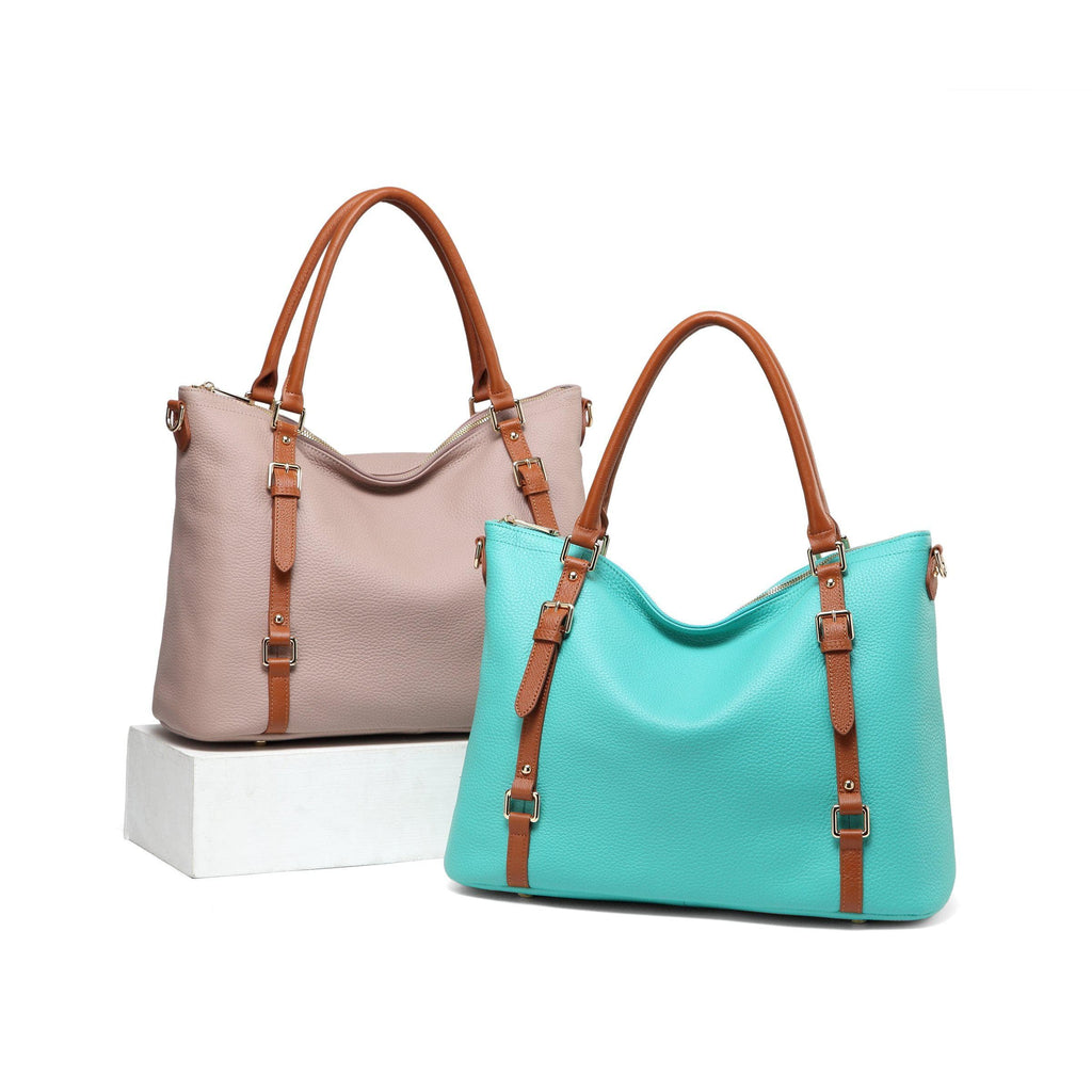 Stefani Shoulder leather handbag - Turquoise-Brown Handbags - Vicenzo Leather - Designer