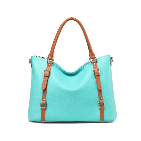 Stefani Shoulder leather handbag - Turquoise-Brown Handbags - Vicenzo Leather - Designer