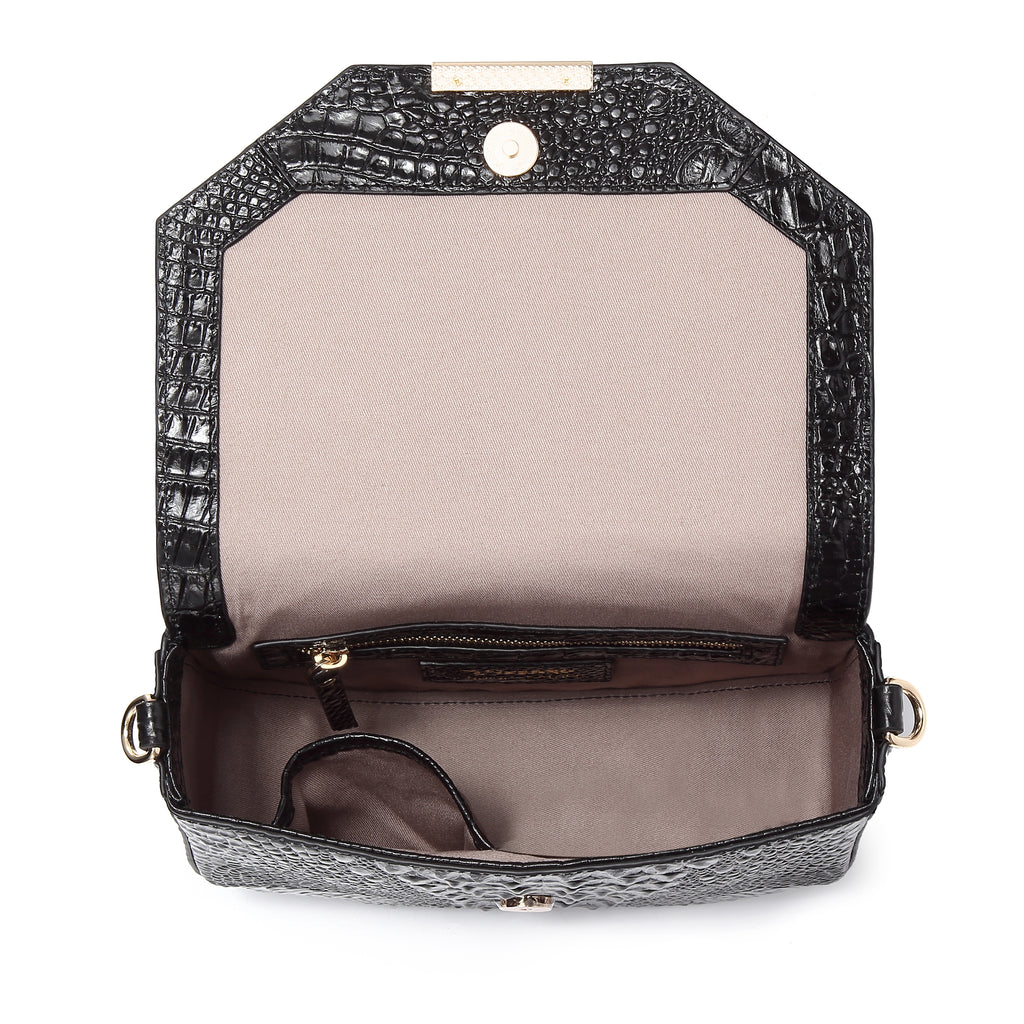 Faye Embossed Leather Handbag Crossbody bag Black Vicenzo Leather