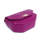 Alessia Croc Embossed Leather Handbag/ Crossbody bag: Magenta