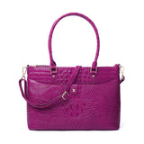 Valencia Croc Embossed Leather Handbag/Laptop Bag: Magenta