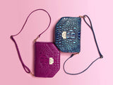 Alessia Croc Embossed Leather Handbag/ Crossbody bag: Magenta