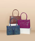 Valencia Croc Embossed Leather Handbag/Laptop Bag: Magenta