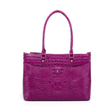 Valencia Croc Embossed Leather Handbag/Laptop Bag: Magenta