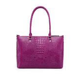 Valencia Croc Embossed Leather Handbag/Laptop Bag: Magenta