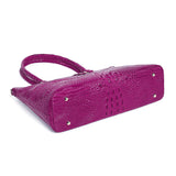 Valencia Croc Embossed Leather Handbag/Laptop Bag: Magenta