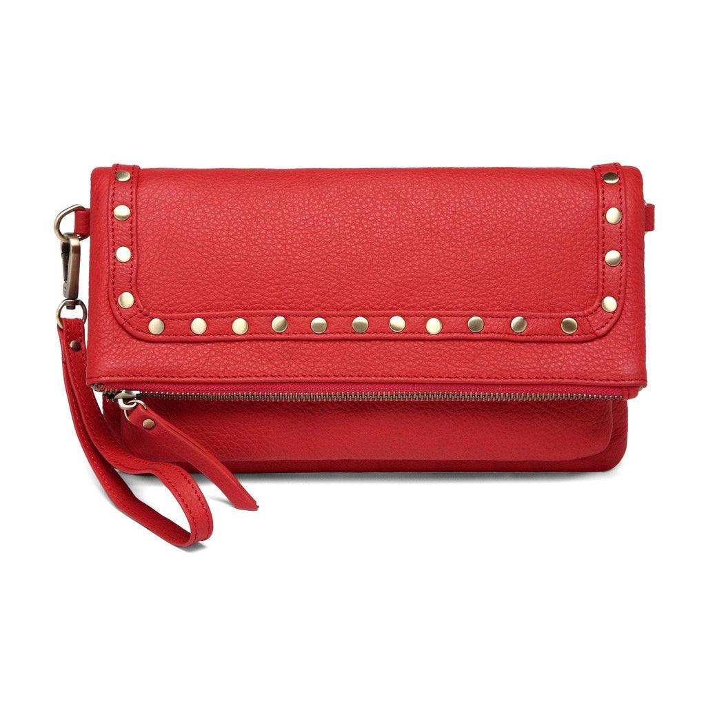 Francesca Leather Foldover Clutch /Crossbody - Red Handbags - Vicenzo Leather - Designer