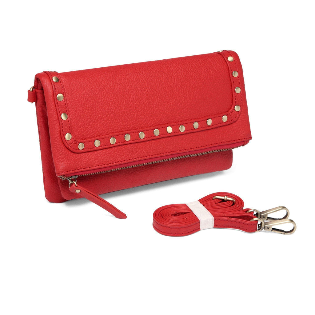 Francesca Leather Foldover Clutch /Crossbody - Red Handbags - Vicenzo Leather - Designer