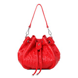 Jolyn Embossed Leather Bucket Crossbody- RED