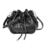 Jolyn Embossed Leather Bucket Crossbody- BLACK