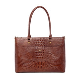 Valencia Croc Embossed Leather Handbag/Laptop Bag: Magenta