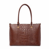 Valencia Croc Embossed Leather Handbag/Laptop Bag: Magenta