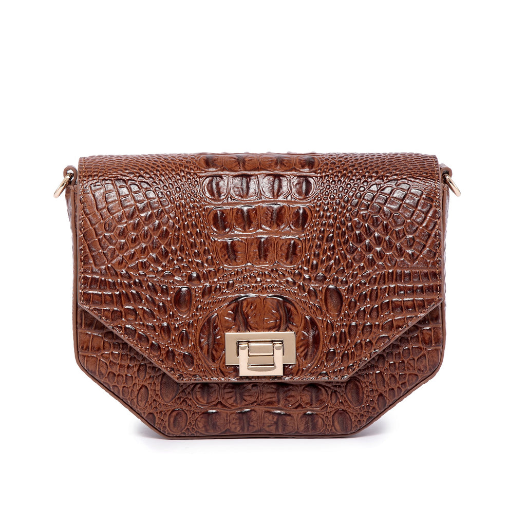 Crocodile-Embossed Leather Handbag