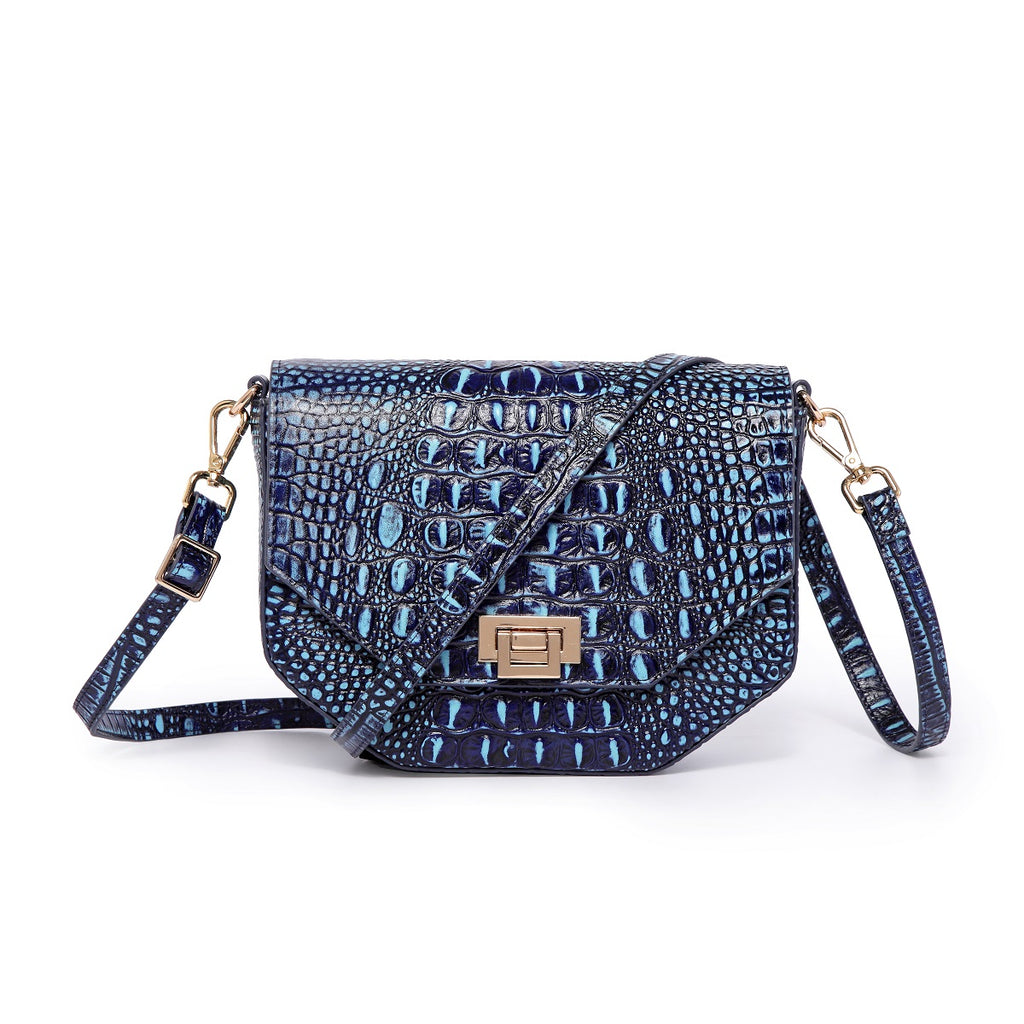 Vicenzo Leather Alessia Croc Embossed Leather Handbag/ Crossbody Bag