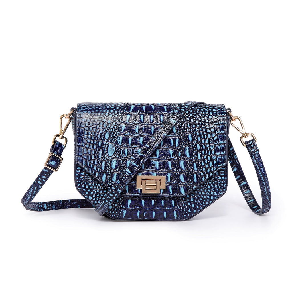 Alessia Croc Embossed Leather Handbag/ Crossbody bag: Blue