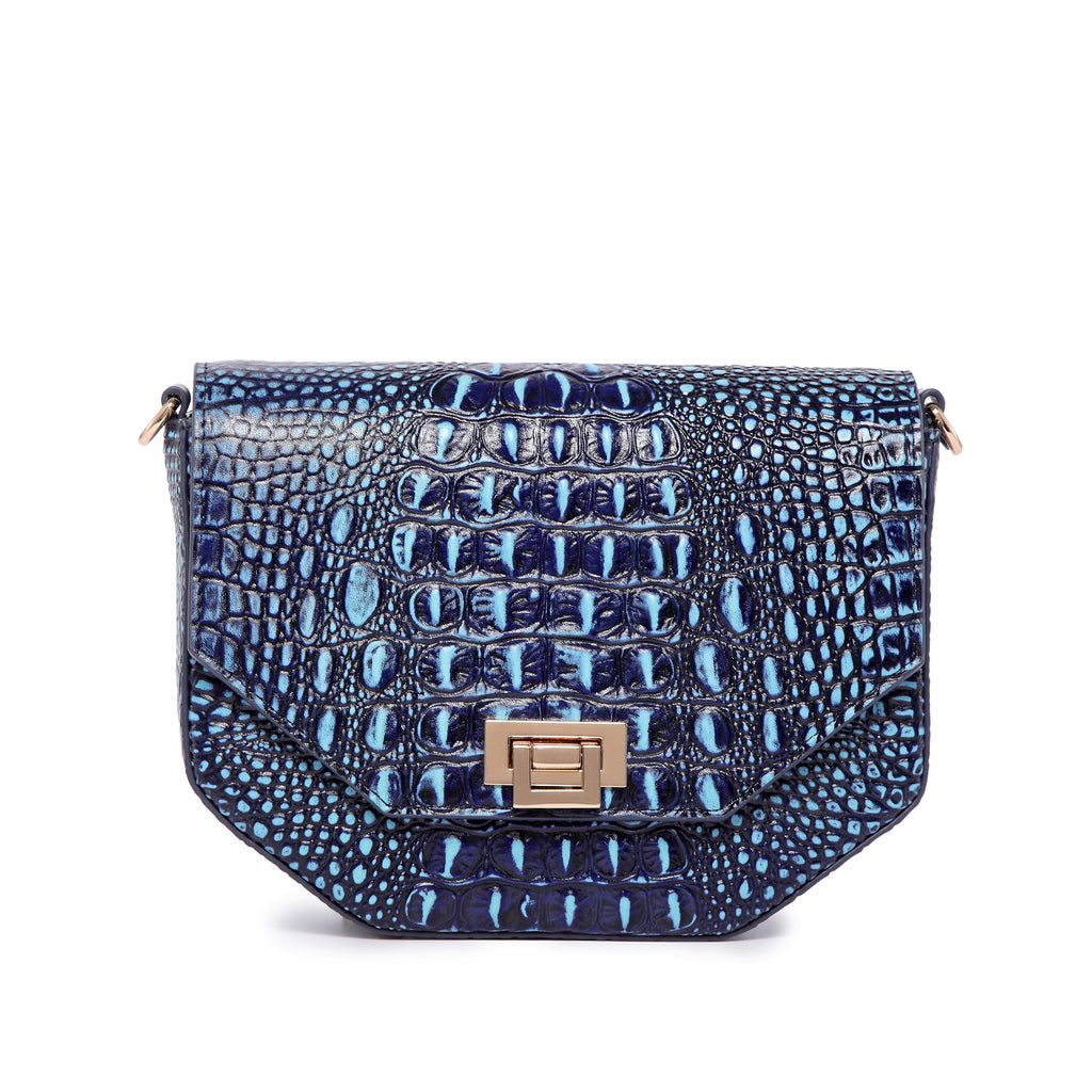 Alessia Croc Embossed Leather Handbag/ Crossbody bag: Blue