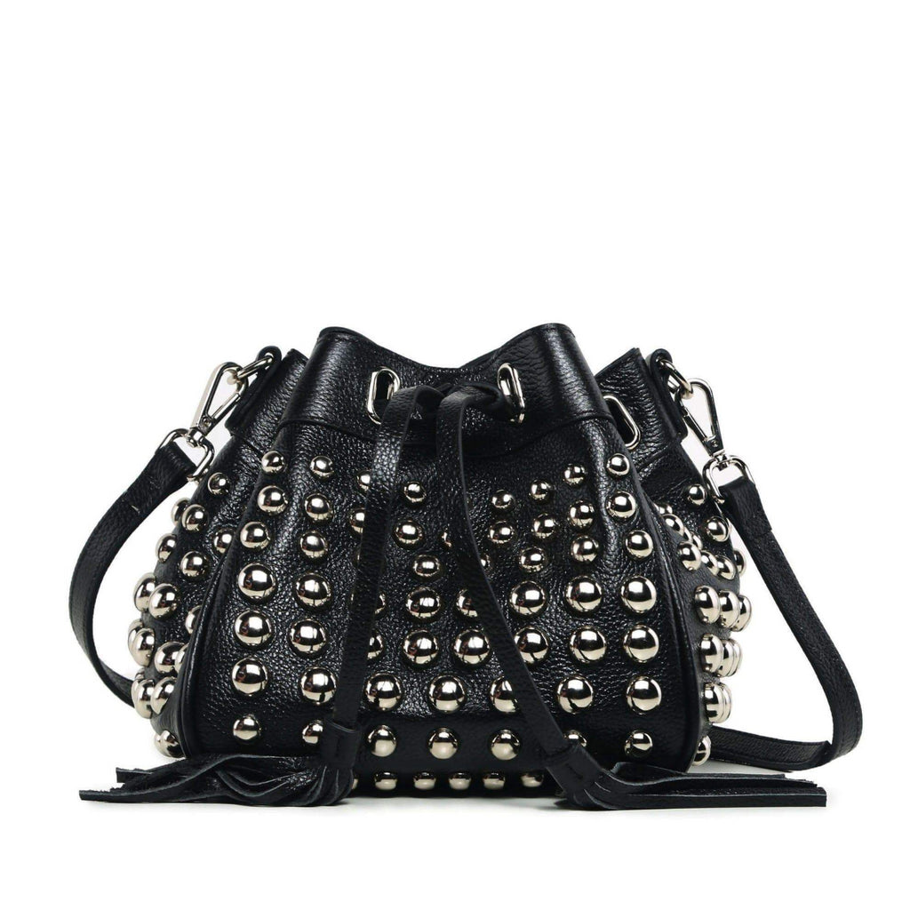 Jolyn Studded Leather Bucket Crossbody - Black– Vicenzo Leather